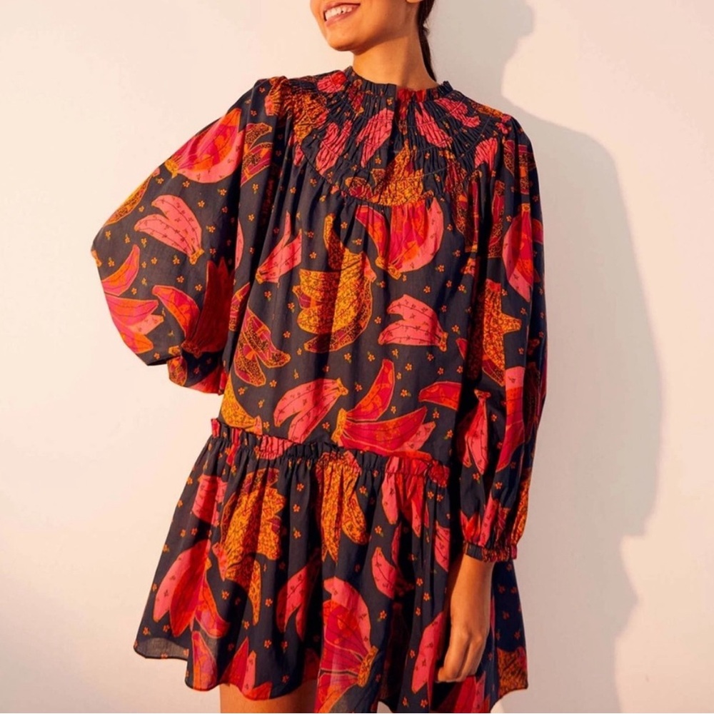 Farm Rio Patchwork Bananas Babydoll Dress Sz S